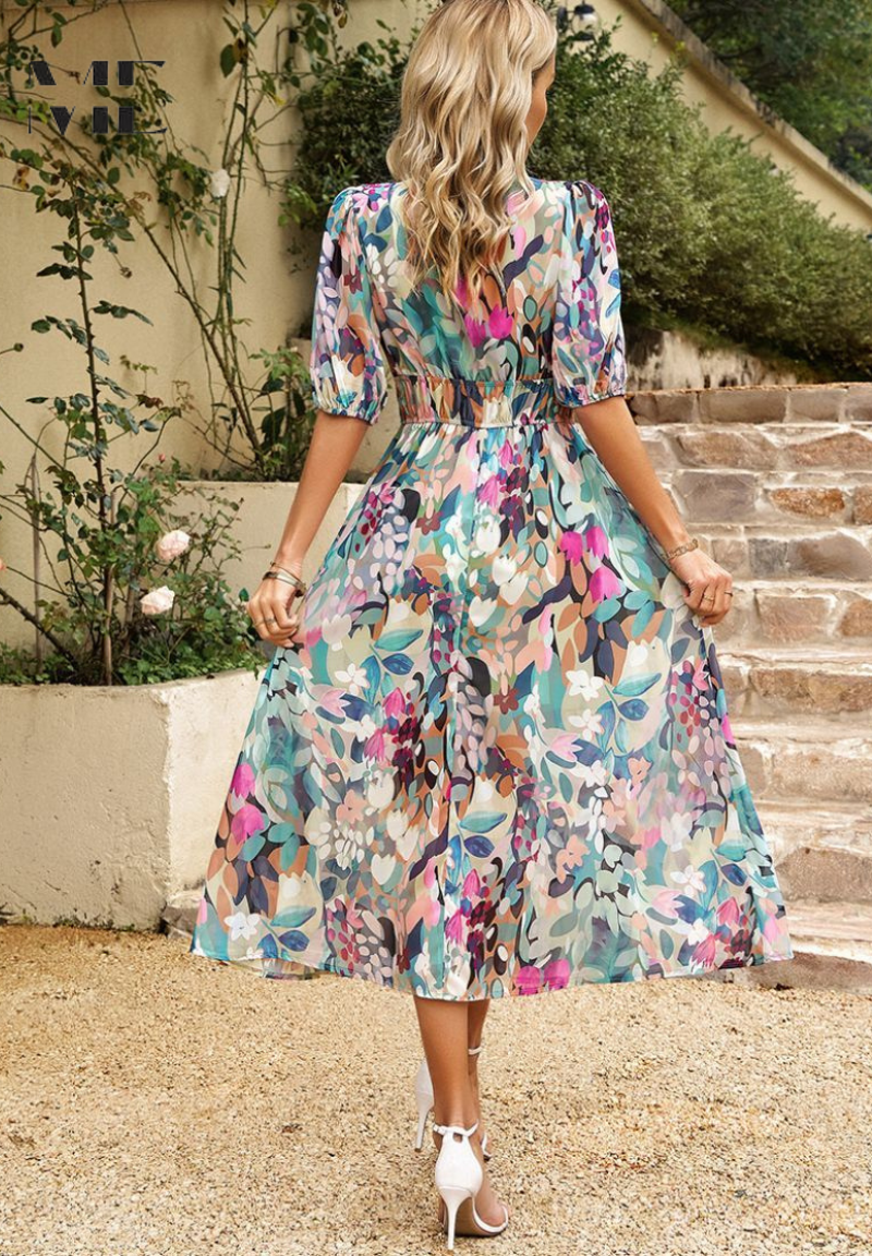 Olivia | Vibrant Floral Midi Wedding Guest Dress for Summer 2