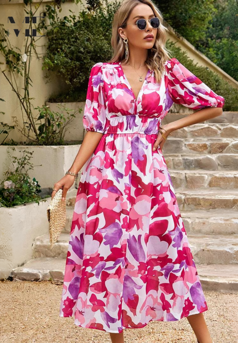 Olivia | Vibrant Floral Midi Wedding Guest Dress for Summer 6