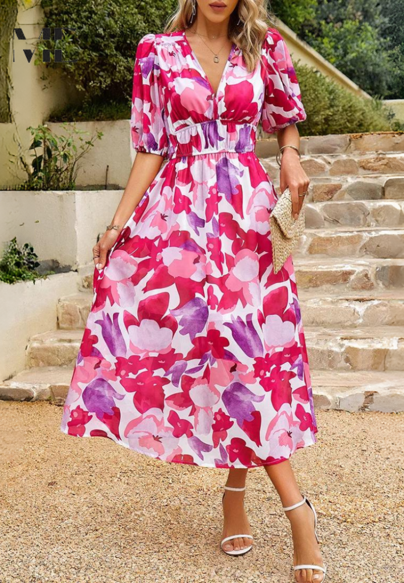 Olivia | Vibrant Floral Midi Wedding Guest Dress for Summer 7