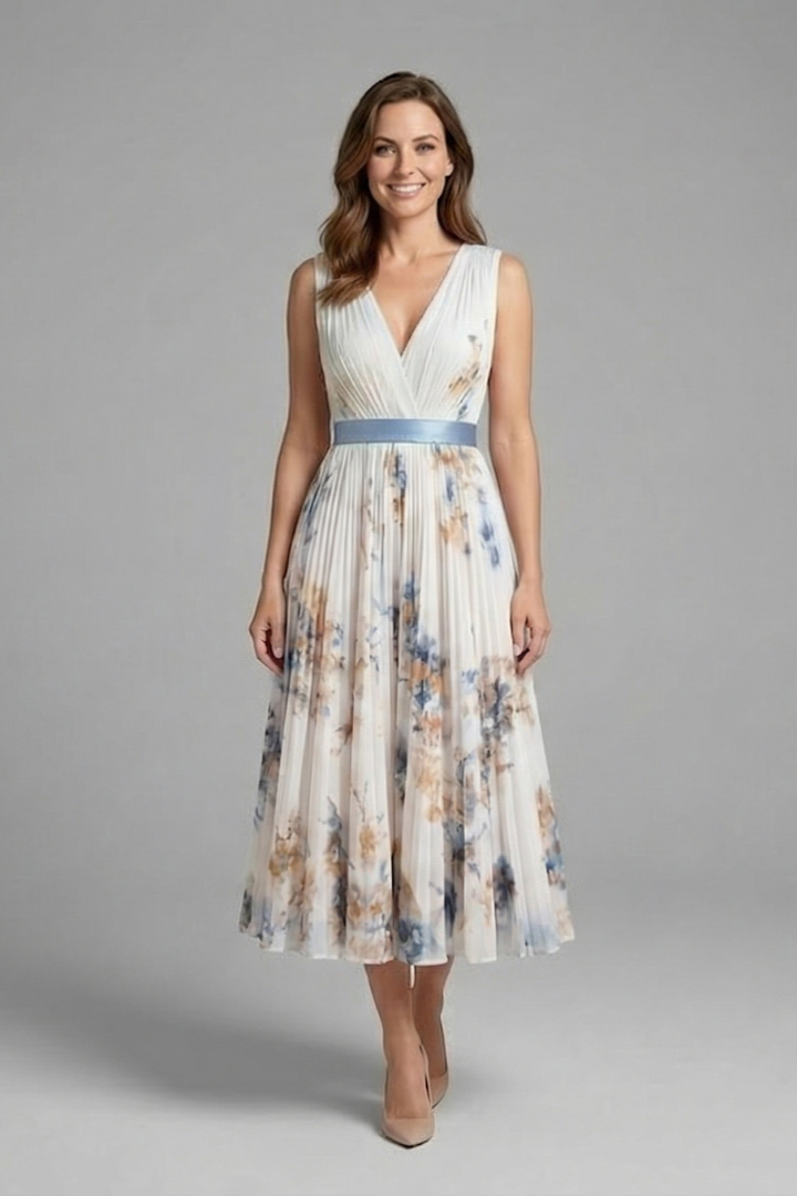Samantha | Elegant Pleated Summer Dress with V-Neckline 4
