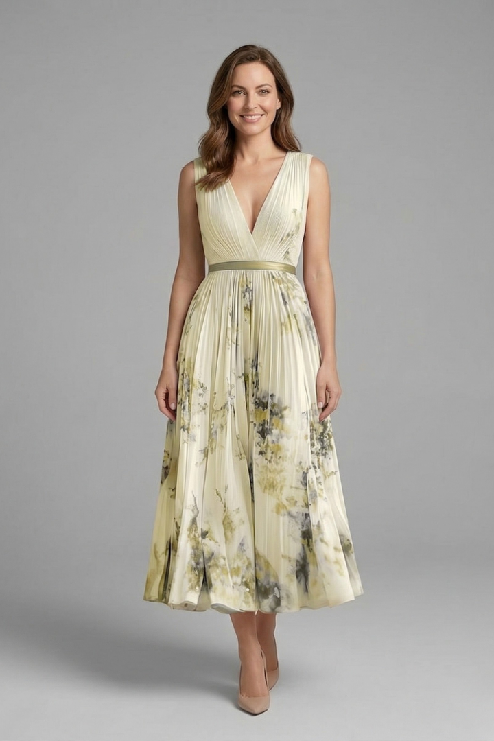 Samantha | Elegant Pleated Summer Dress with V-Neckline 5