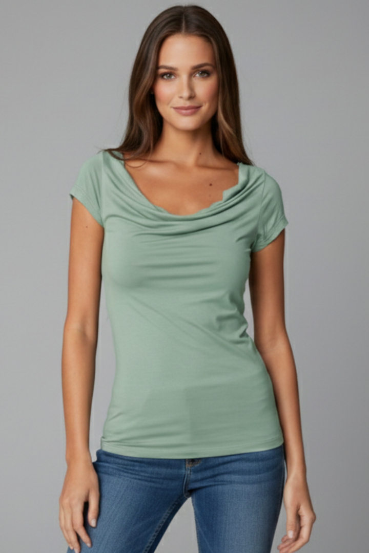 Sophia | Casual Soft Cropped Women's T Shirt with Drape Neckline 0
