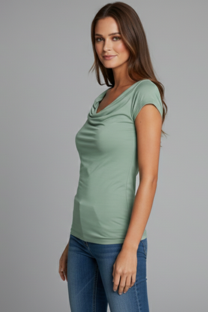 Sophia | Casual Soft Cropped Women's T Shirt with Drape Neckline 2