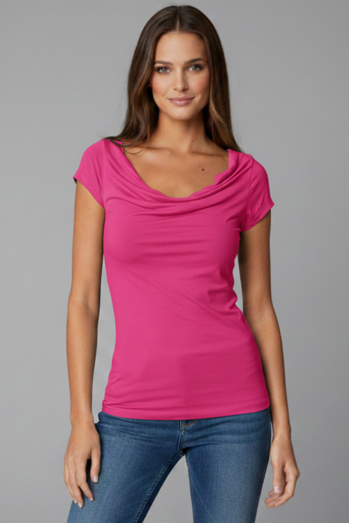 Sophia | Casual Soft Cropped Women's T Shirt with Drape Neckline 6