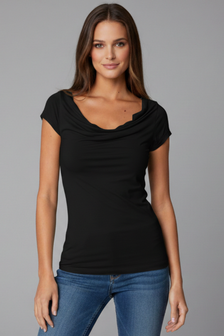 Sophia | Casual Soft Cropped Women's T Shirt with Drape Neckline 7