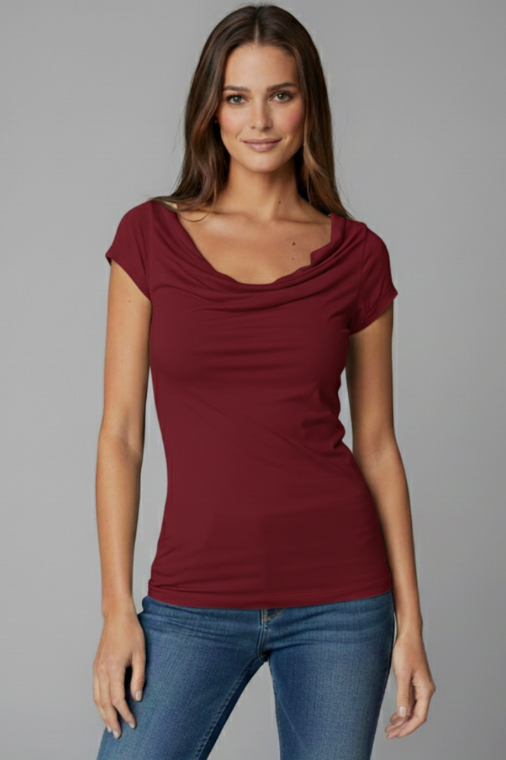 Sophia | Casual Soft Cropped Women's T Shirt with Drape Neckline 9
