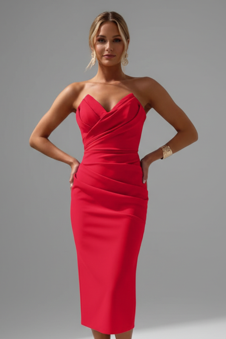 Sophia | Elegant Fitted Strapless Ruched Dress 4