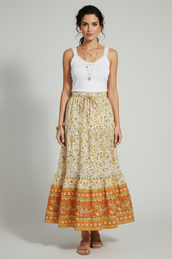 Sophia | Elegant Floral Midi Skirt with Stretch Waistband 0
