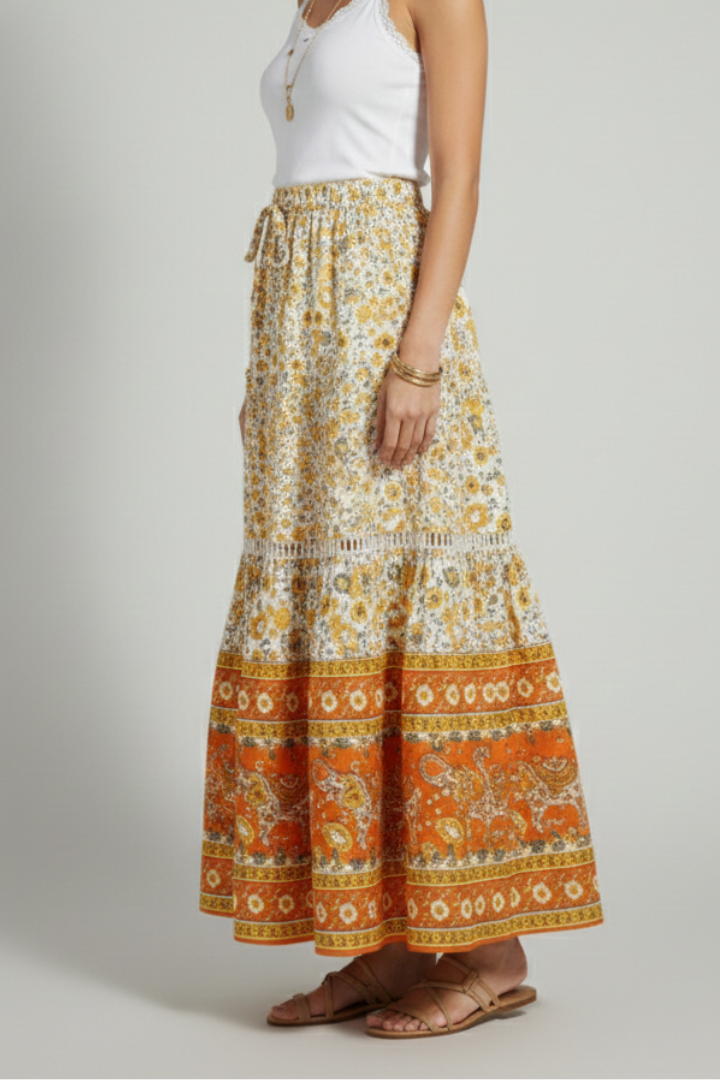 Sophia | Elegant Floral Midi Skirt with Stretch Waistband 1