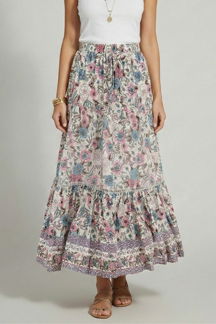 Sophia | Elegant Floral Midi Skirt with Stretch Waistband 3
