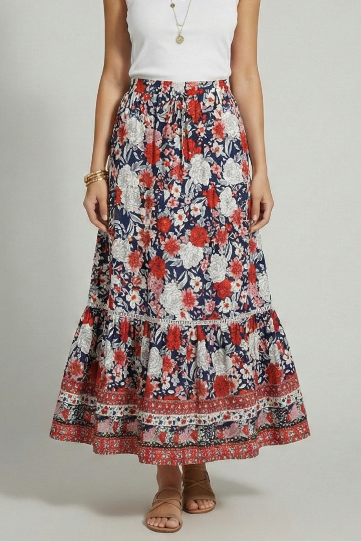 Sophia | Elegant Floral Midi Skirt with Stretch Waistband 4