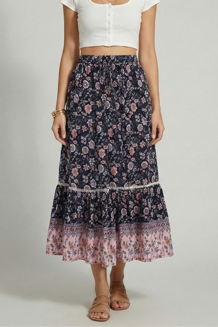 Sophia | Elegant Floral Midi Skirt with Stretch Waistband 5
