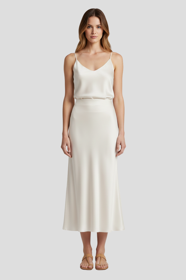 Sophia | Elegant High-Waisted Midi Skirt with Draped Design 0