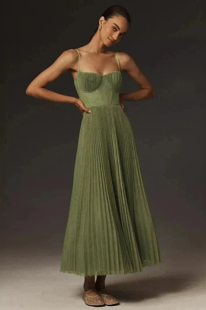 Sophia | Elegant Pleated Midi Wedding Guest Dress 0