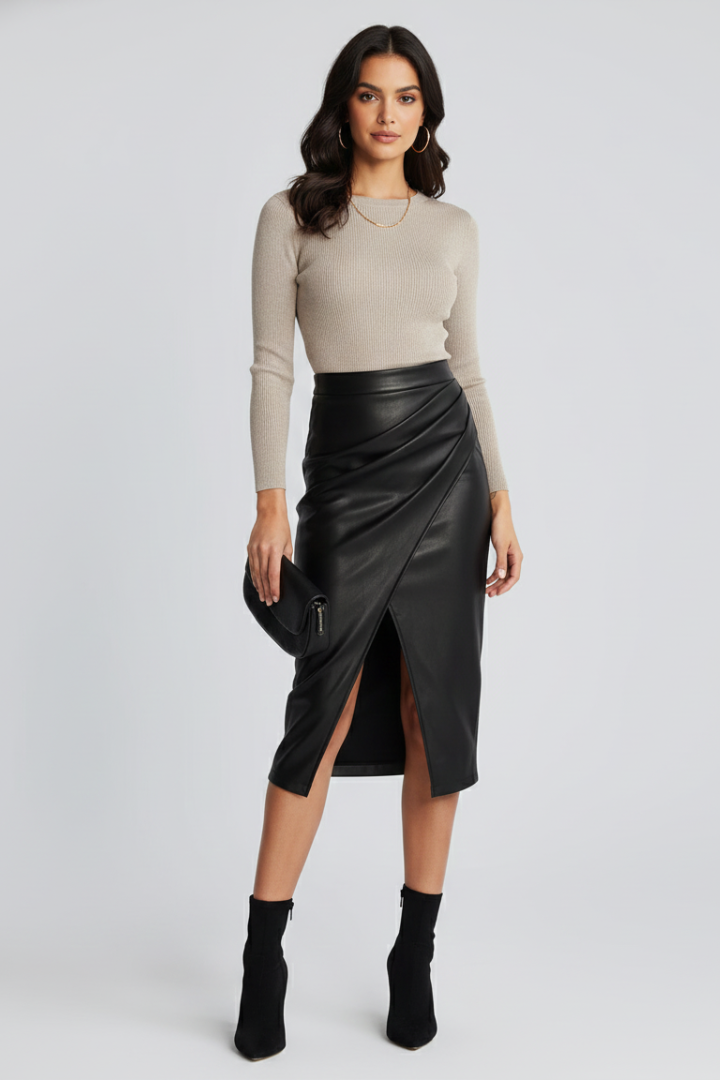 Sophia | Elegant Split-Front Pleated Midi Skirt 4