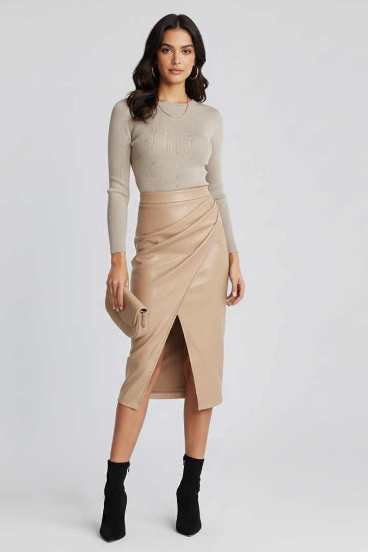 Sophia | Elegant Split-Front Pleated Midi Skirt 5