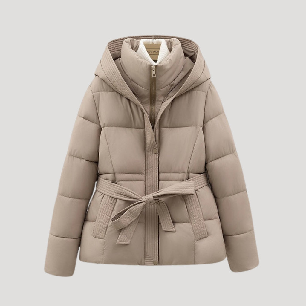 Sophia | Women's Black Puffer Jacket with Hood & Belted Waist | Warm Winter Coat for Style and Comfort 7