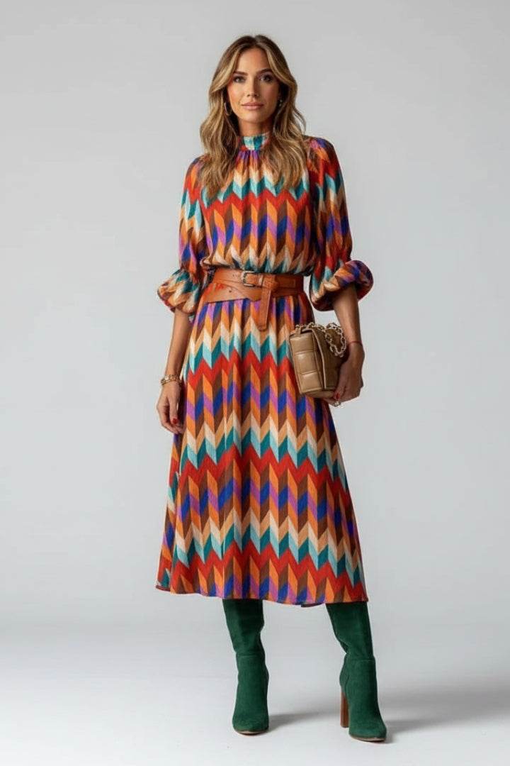 Sophie | Chic Elegant Midi Dress with Geometric Print 0