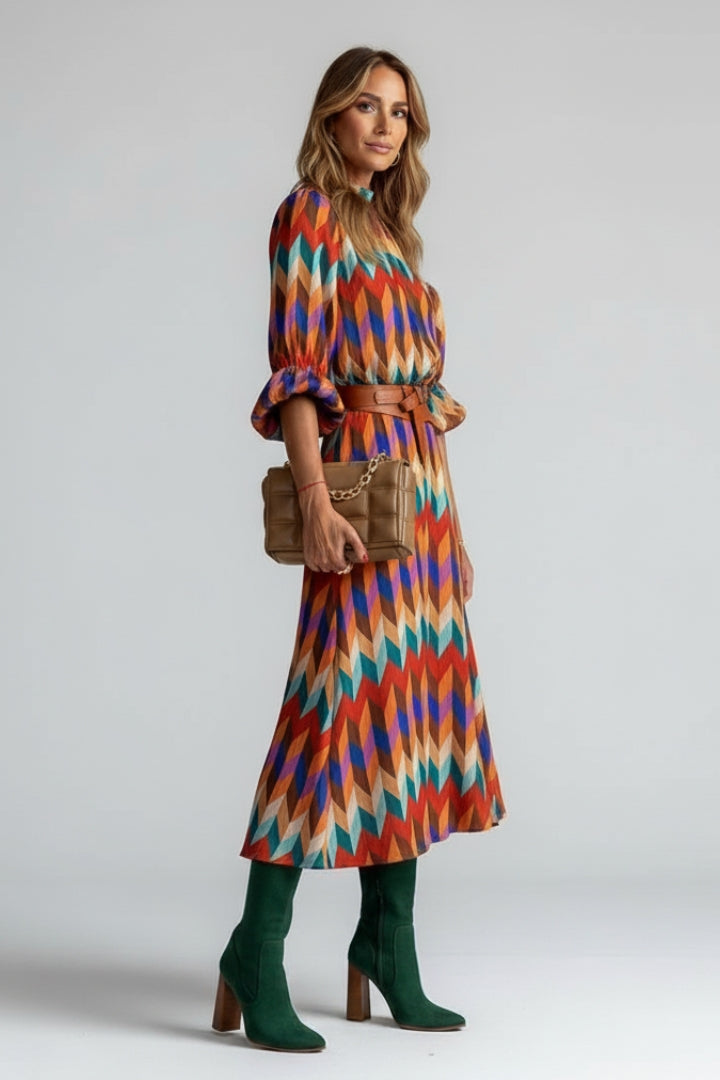 Sophie | Chic Elegant Midi Dress with Geometric Print 1