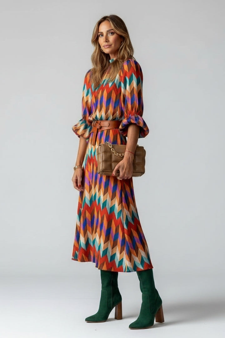 Sophie | Chic Elegant Midi Dress with Geometric Print 2