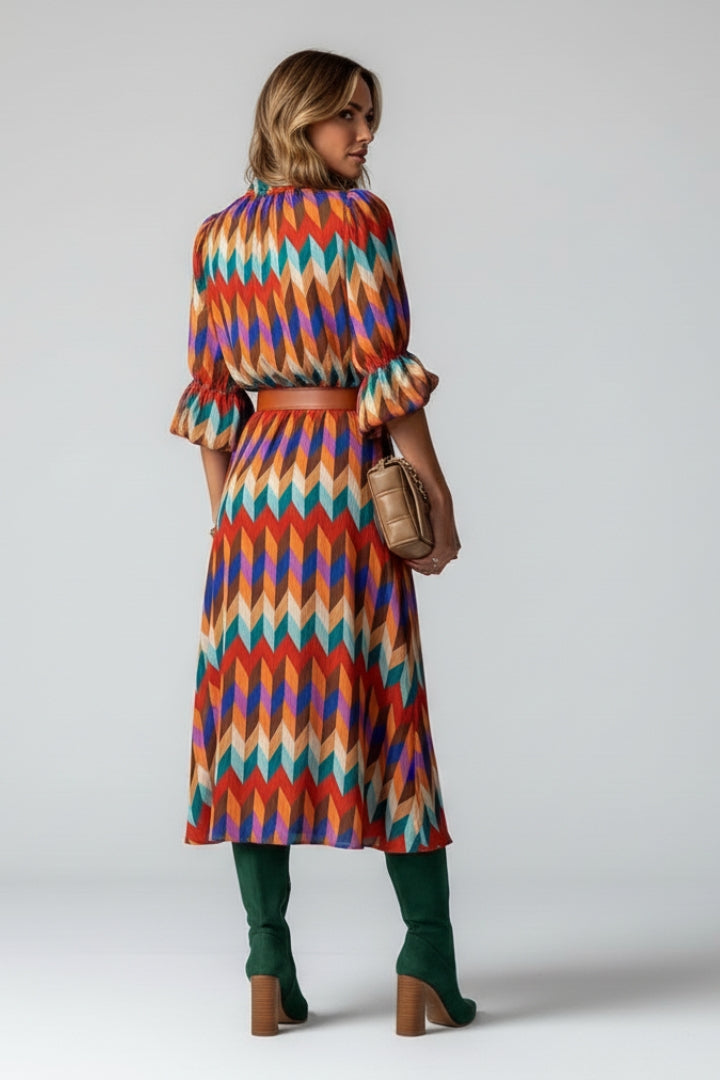 Sophie | Chic Elegant Midi Dress with Geometric Print 3