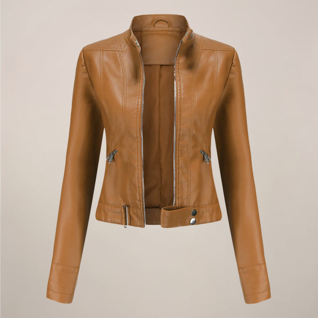 Sophie Collection | Women's Leather Jacket with Fitted Cut & Zip Detailing | Stylish Faux Leather Biker Jacket for Everyday Elegance 2