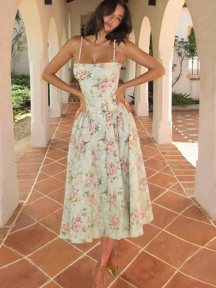 Sophie | Elegant Floral Summer Midi Dress for Wedding Guests 0