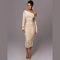 Sophie | Elegant Ruched One-Shoulder Midi Dress for Wedding Guests 0