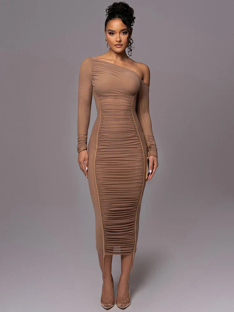 Sophie | Elegant Ruched One-Shoulder Midi Dress for Wedding Guests 3