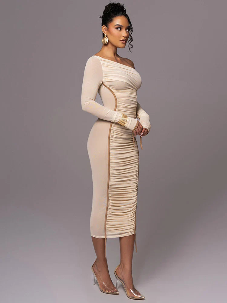 Sophie | Elegant Ruched One-Shoulder Midi Dress for Wedding Guests 5