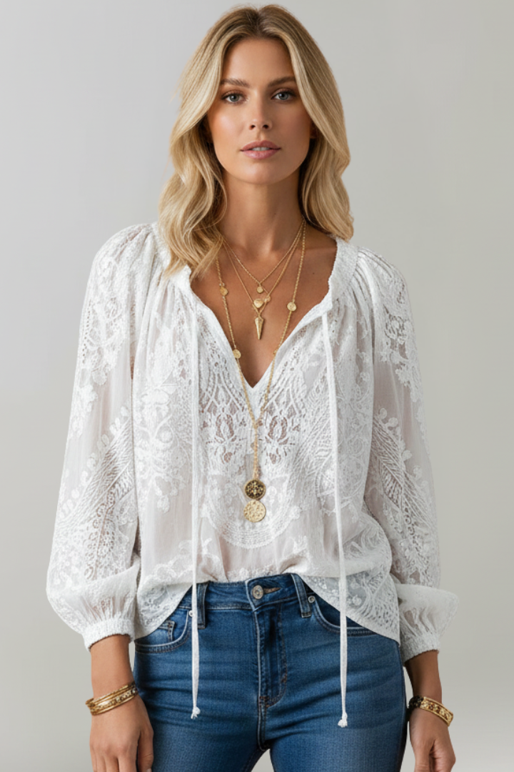 Sophie | Elegant Sheer Long Sleeve White Blouse for Women 4