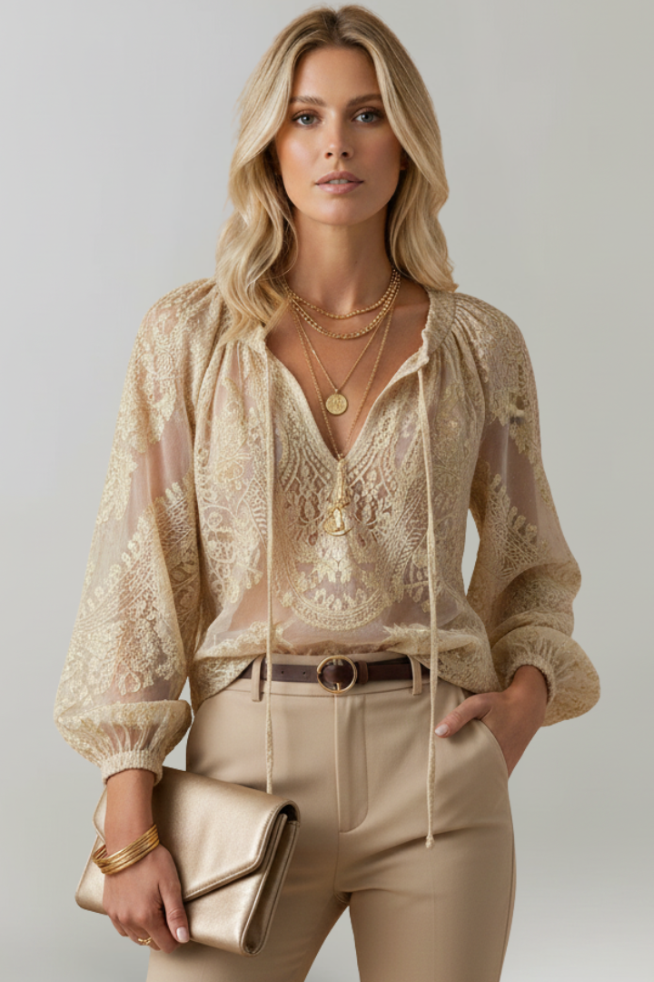 Sophie | Elegant Sheer Long Sleeve White Blouse for Women 6
