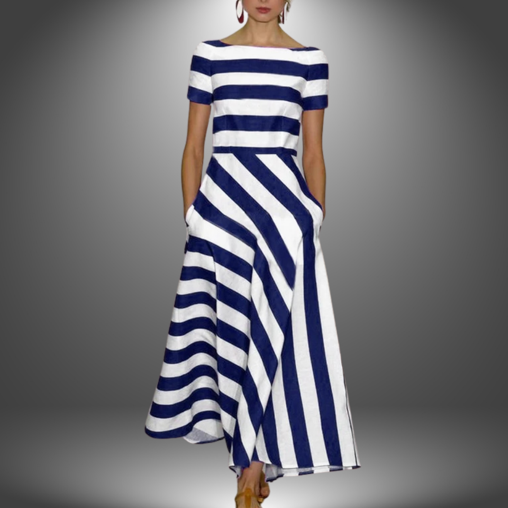 Sophie | Women's Striped A-Line Summer Dress with Boat Neckline | Casual Midi Dress for Everyday Comfort 3