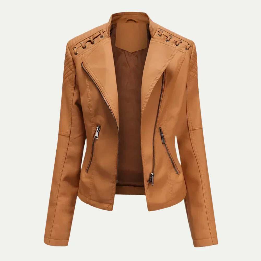 Sophie | Stylish Quilted Leather Women's Jacket with Asymmetric Zip 2