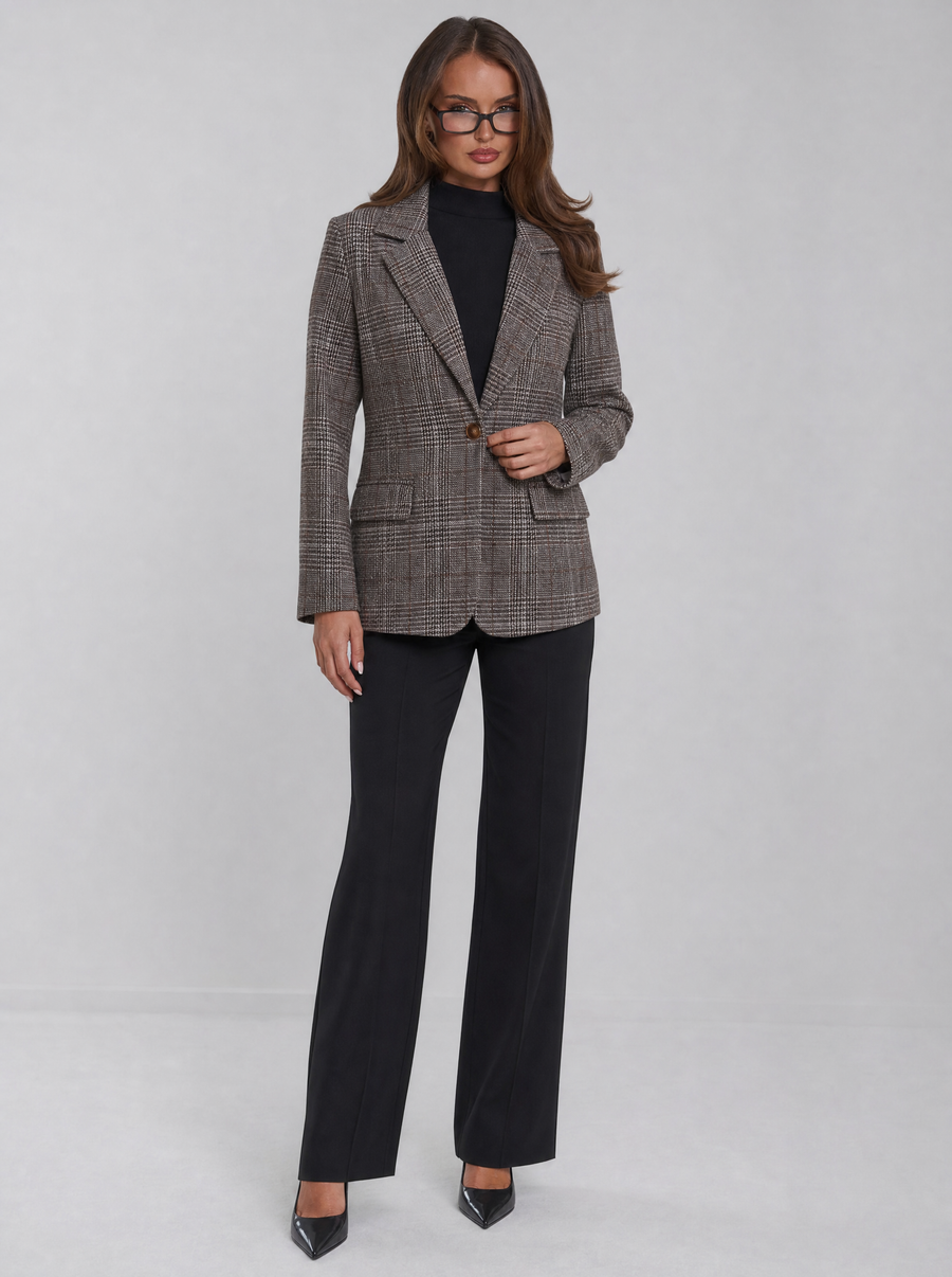 Olivia Brown checked blazer front hero