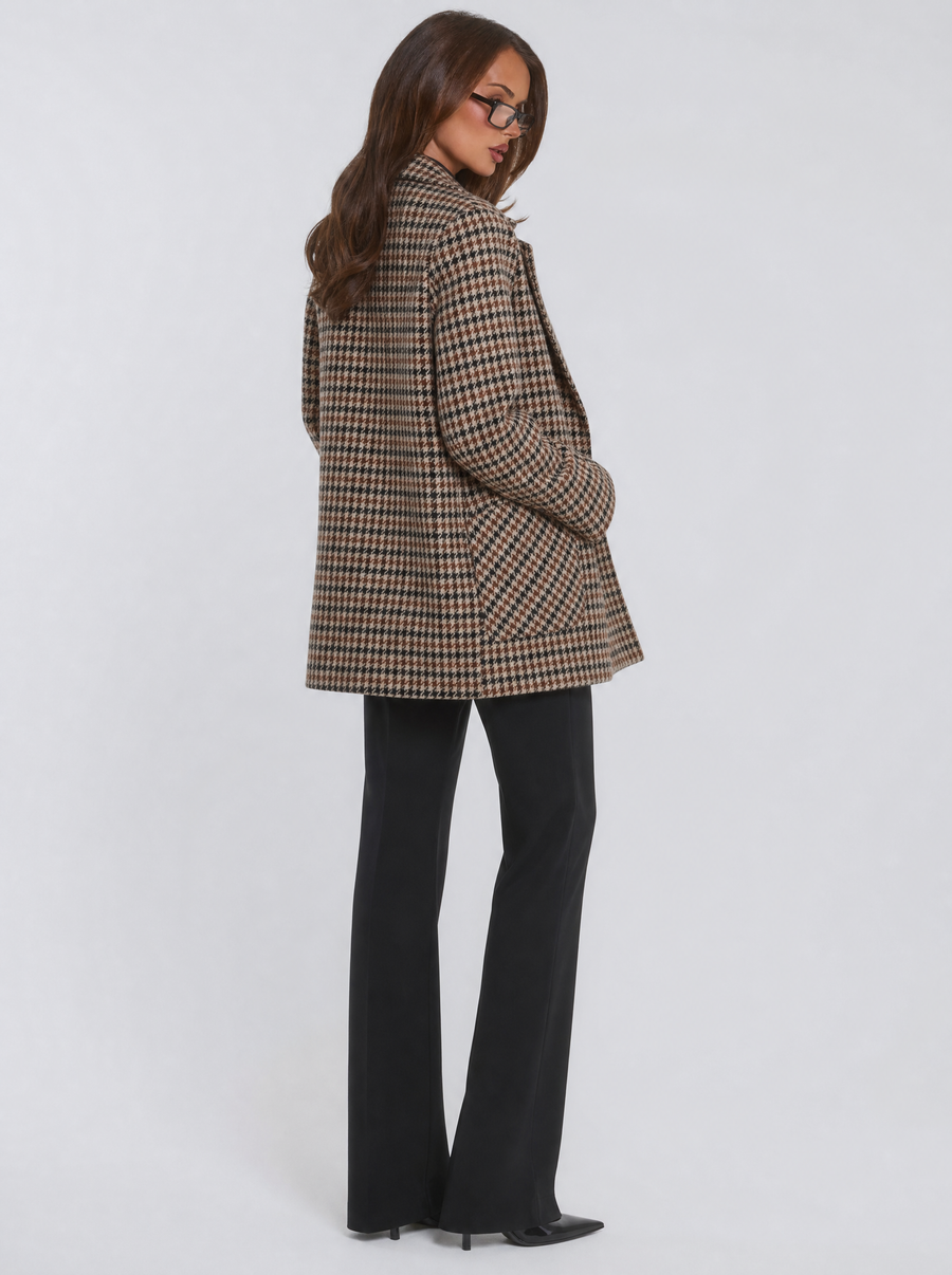 Mia Brown long checkered blazer rear three-quarter