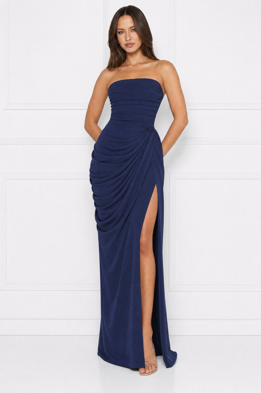 Emily elegant strapless white maxi dress – product photo 6